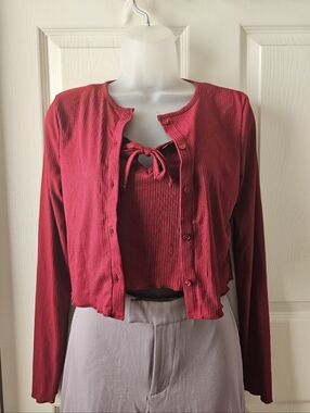 Ribbed Knit Crop Cardigan & Tank Set